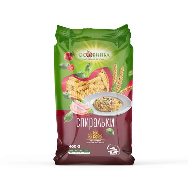 Упаковка Макаронные изделия спиральки - аренда торгового знака Особинка